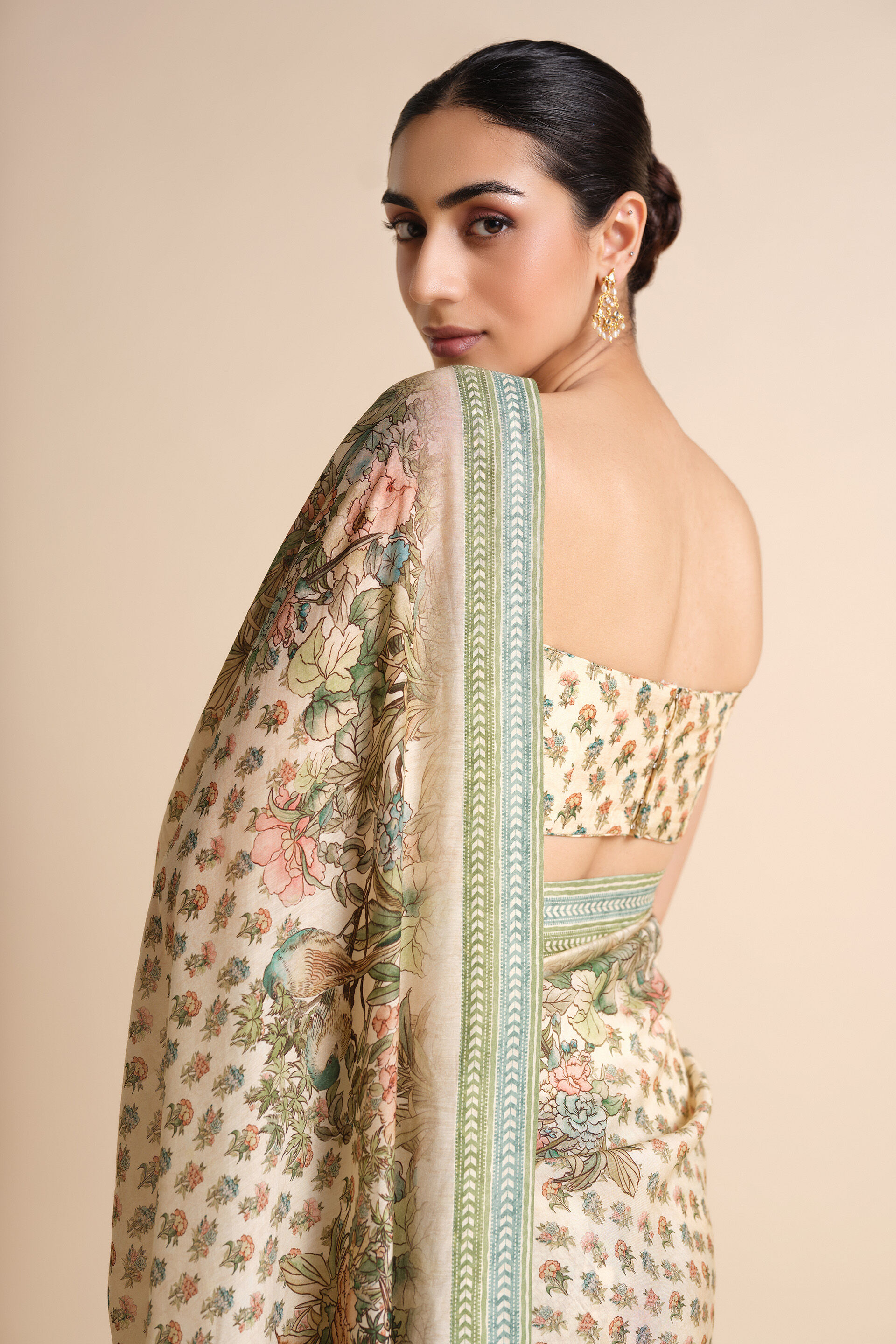 Liana Printed Silk Saree - Ivory, Ivory, image 7